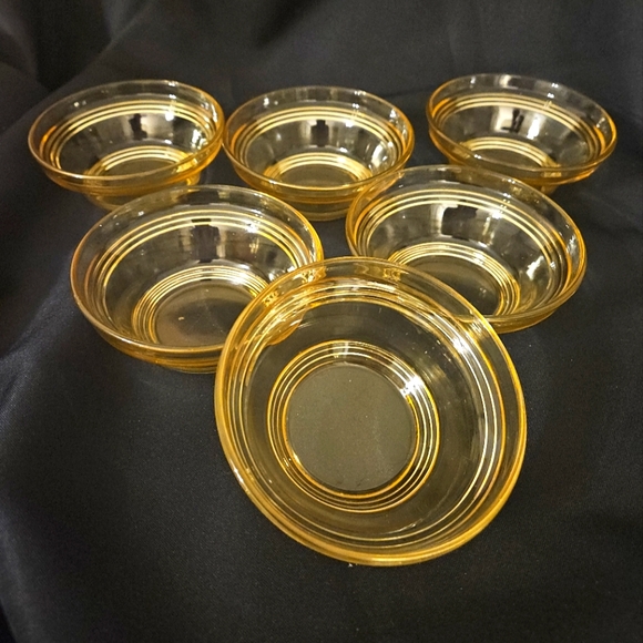 Fostoria Depression Glass Topaz Yellow Transparent Set 6 finger dessert bowls - Picture 1 of 10